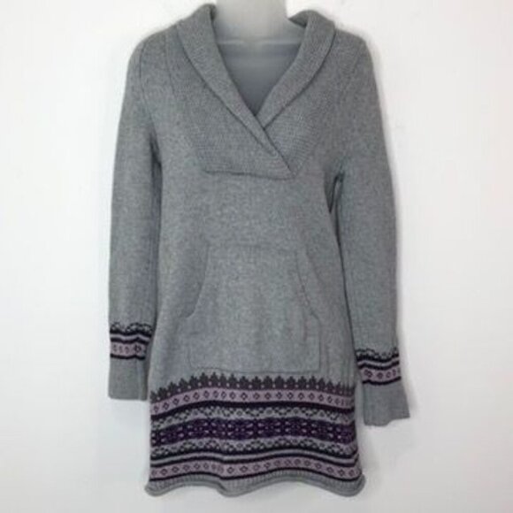 Athleta Sequoia Gray Fair Isle Sweater Dress Size Small Cotton Cashmere Cozy - Picture 1 of 13
